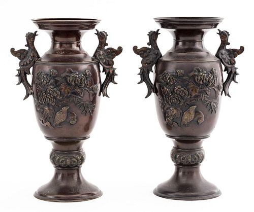 JAPANESE MEIJI BRONZE VASES,