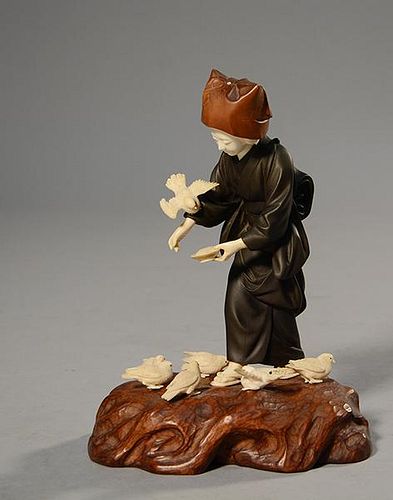 JAPANESE MEIJI PERIOD BRONZE, IVORY