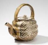 JAPANESE ORIBE CERAMIC TEAPOTJ