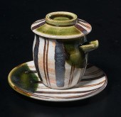 Japanese Oribe Lidded Vessel a