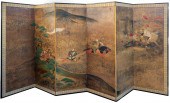 JAPANESE PAINTED 6 PANEL SCREE