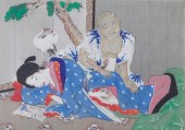 Japanese painted silk shunga s
