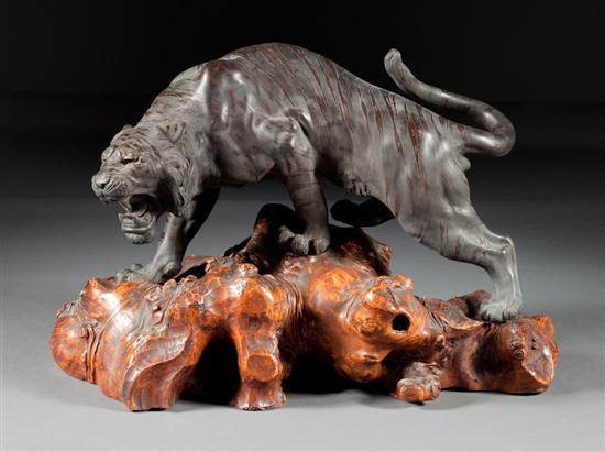 Japanese patinated bronze tiger