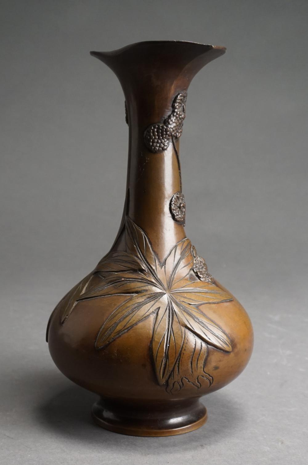 JAPANESE PATINATED BRONZE VASE, H