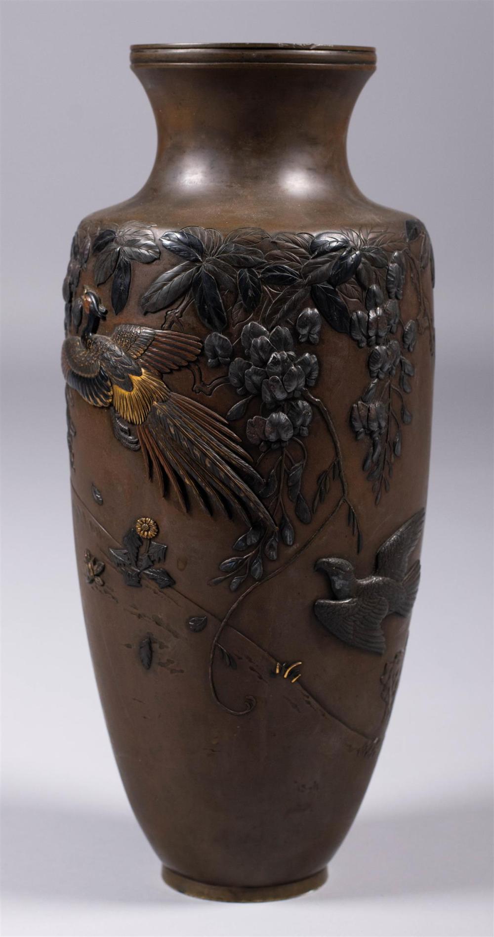 JAPANESE PATINATED BRONZE VASE,