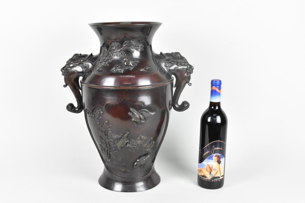 JAPANESE PATINATED BRONZE VASE,