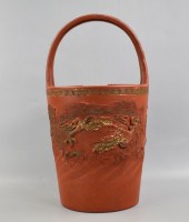JAPANESE POTTERY BUCKET W/ DRA
