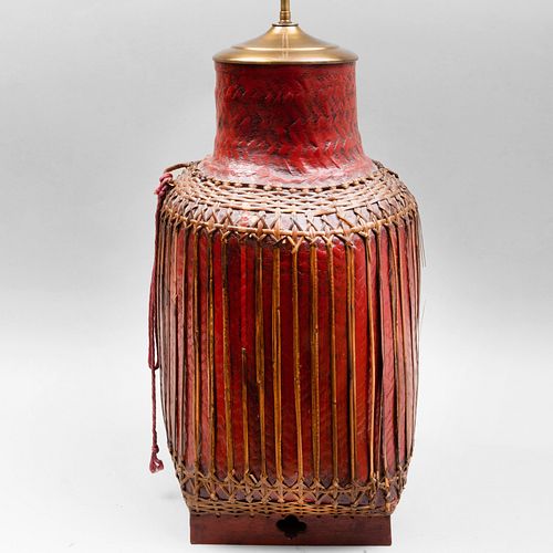 JAPANESE RED LACQUER BASKET MOUNTED