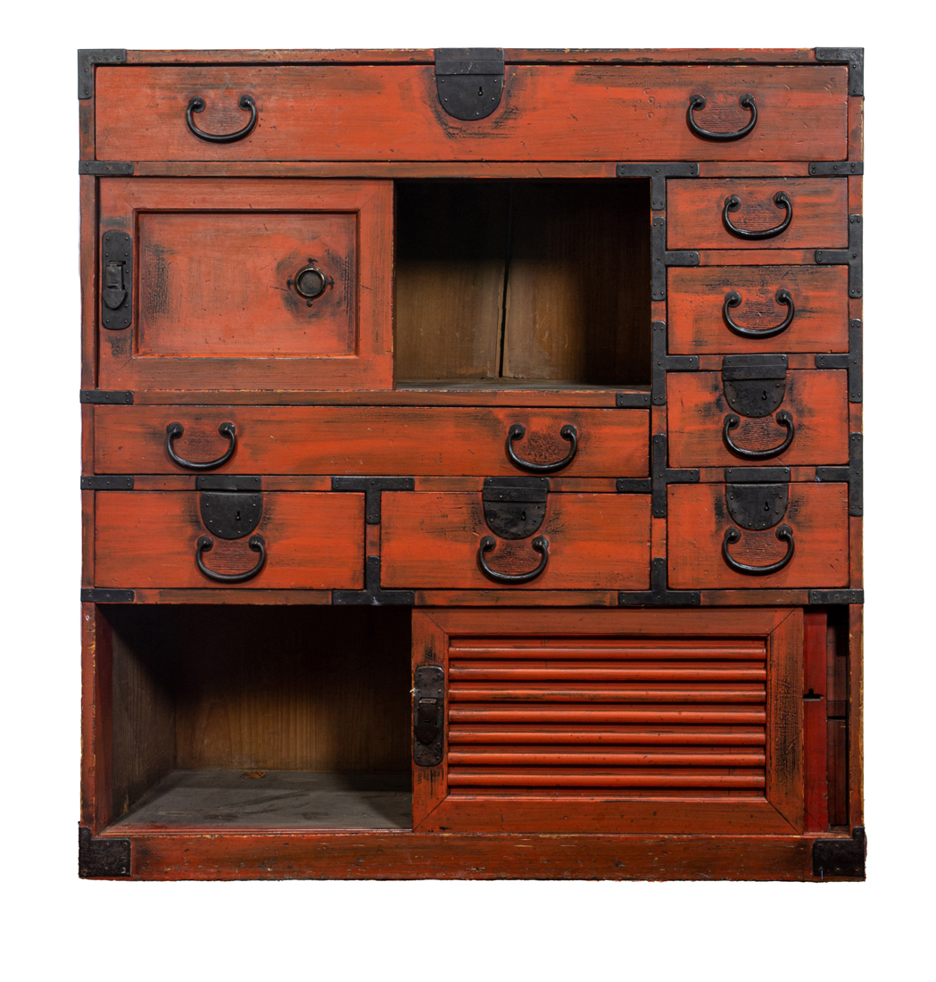 JAPANESE RED PAINTED TANSU Japanese