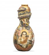 JAPANESE SATSUMA GOURD VASE W/
