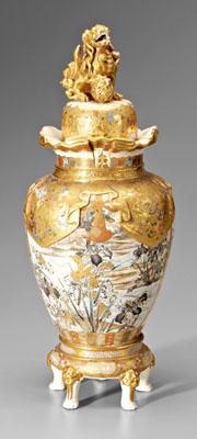 Japanese satsuma lidded vase,