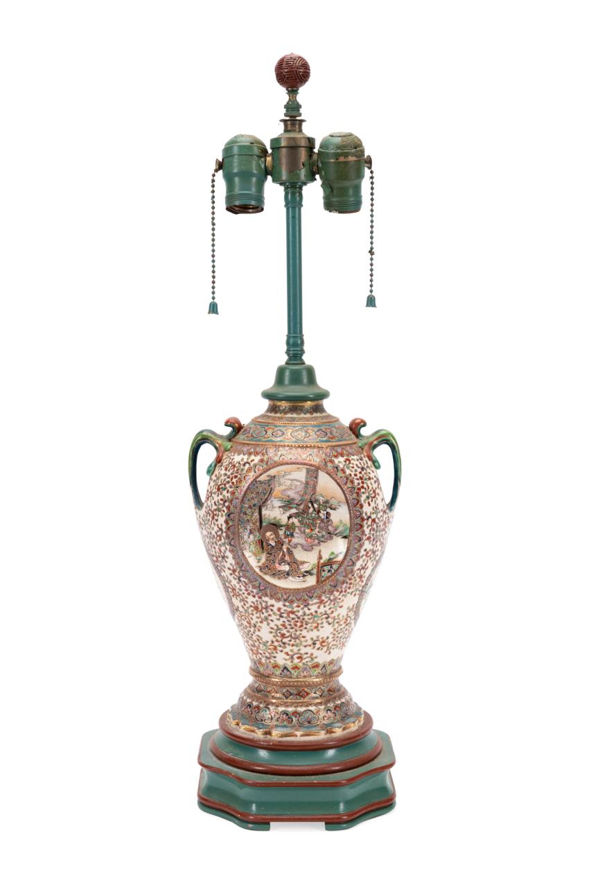 JAPANESE SATSUMA URN MOUNTED AS A