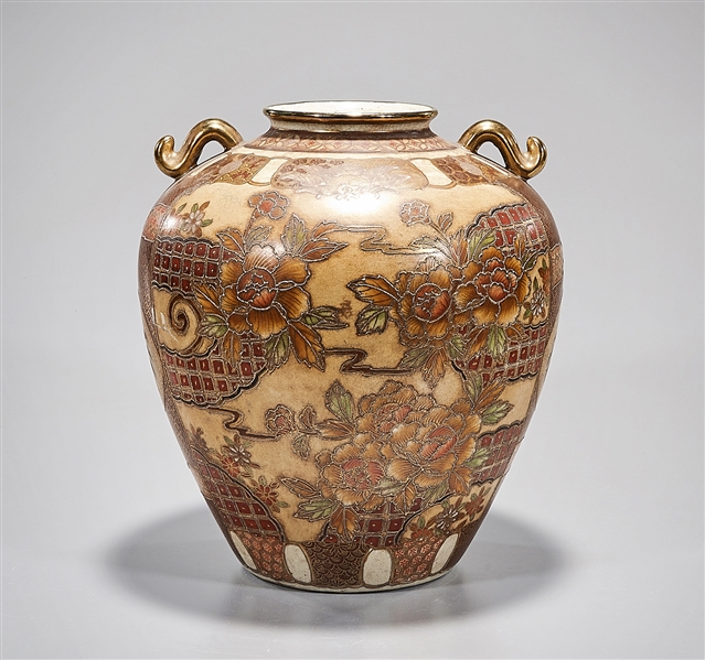 Japanese Satsuma vase; gilt rim and
