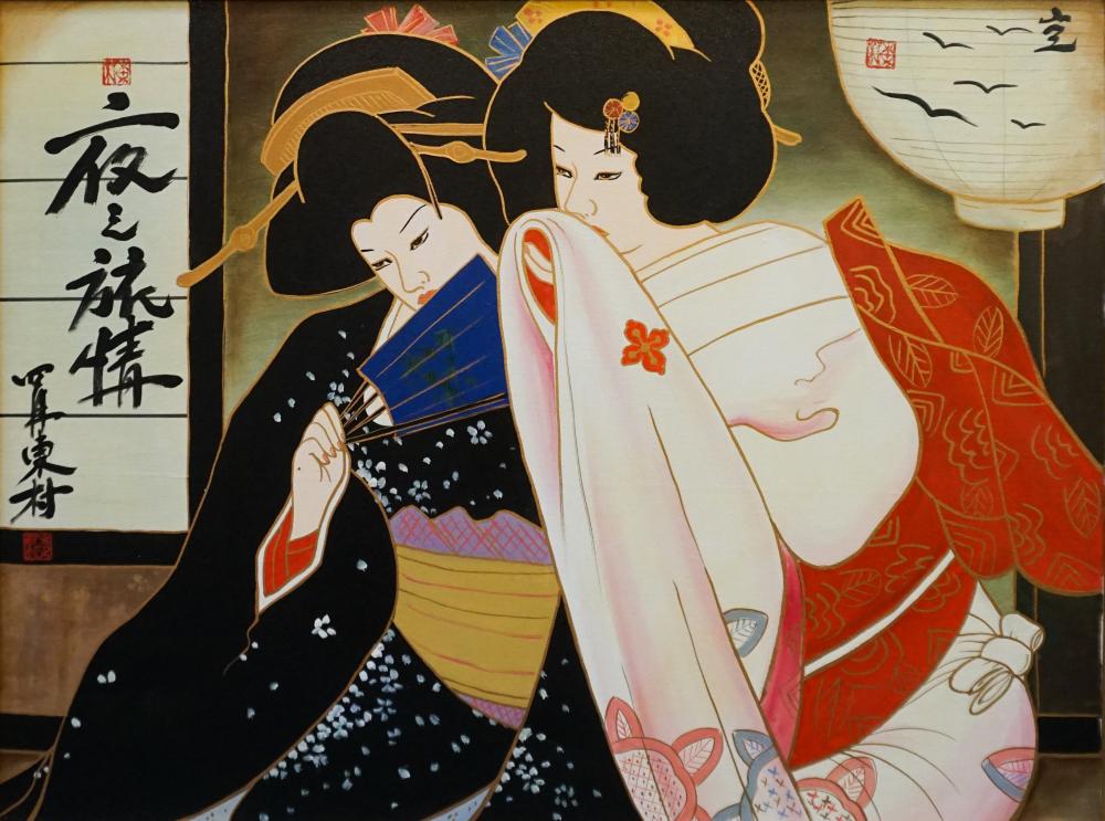 JAPANESE SCHOOL, TWO GEISHAS, OIL