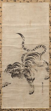 JAPANESE SCROLL PAINTING ON PA