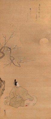JAPANESE SCROLL PAINTING ON PA