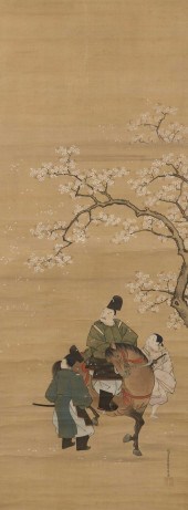JAPANESE SCROLL PAINTING ON SI