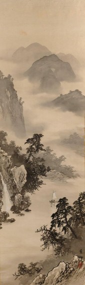 JAPANESE SCROLL PAINTING ON SI