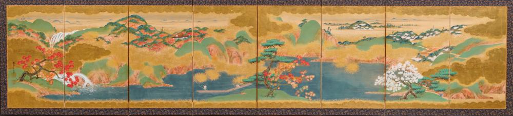 JAPANESE SEVEN PANEL SCREEN, 19TH
