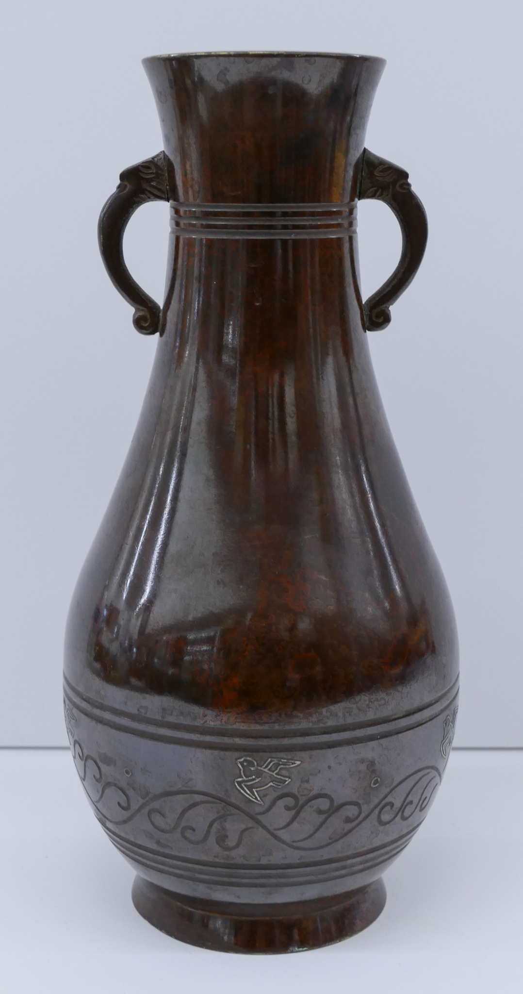 Japanese Showa Silver Inlaid Bronze