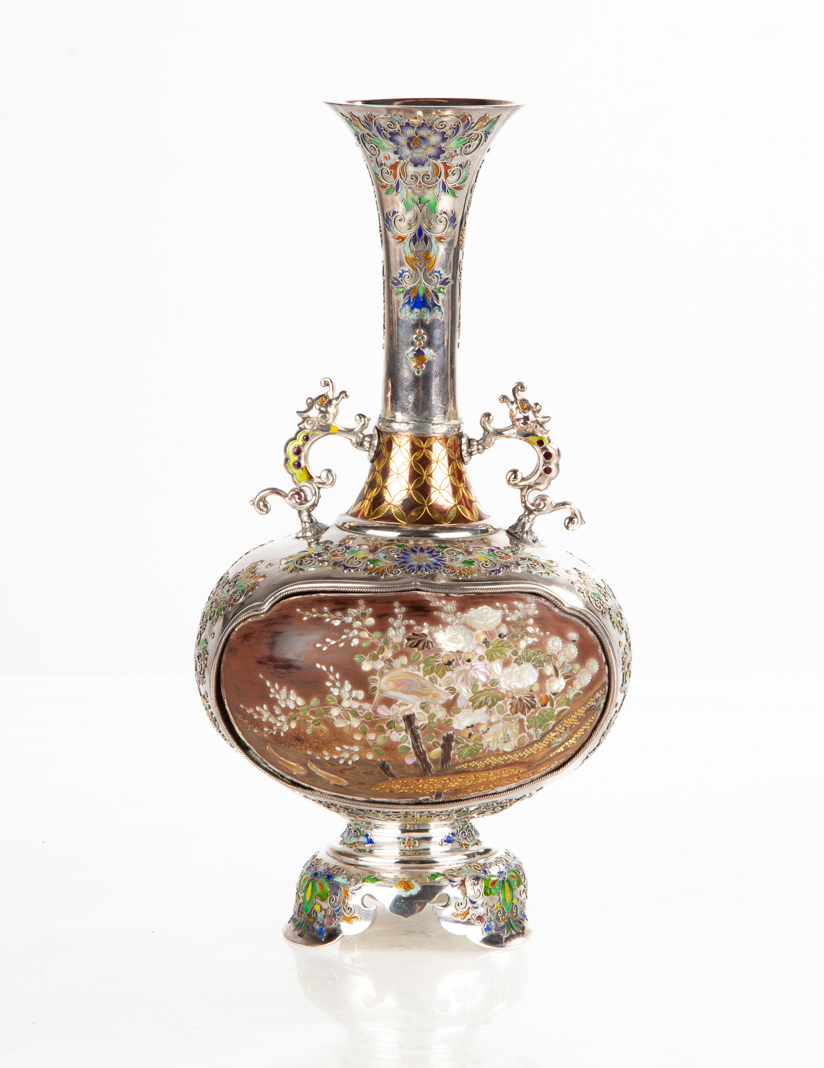JAPANESE SILVER & SHIBAYAMA VASE