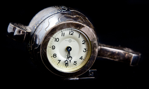JAPANESE SILVER TABLE CLOCK CAST AS