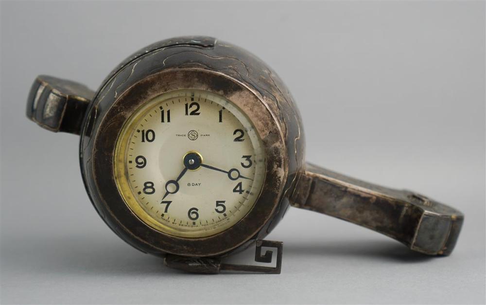 JAPANESE SILVERED MALLET CLOCK,
