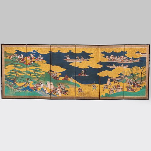 JAPANESE SIX PANEL SCREEN OF HEIKE,