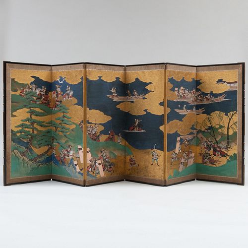 JAPANESE SIX PANEL SCREEN OF HEIKE,