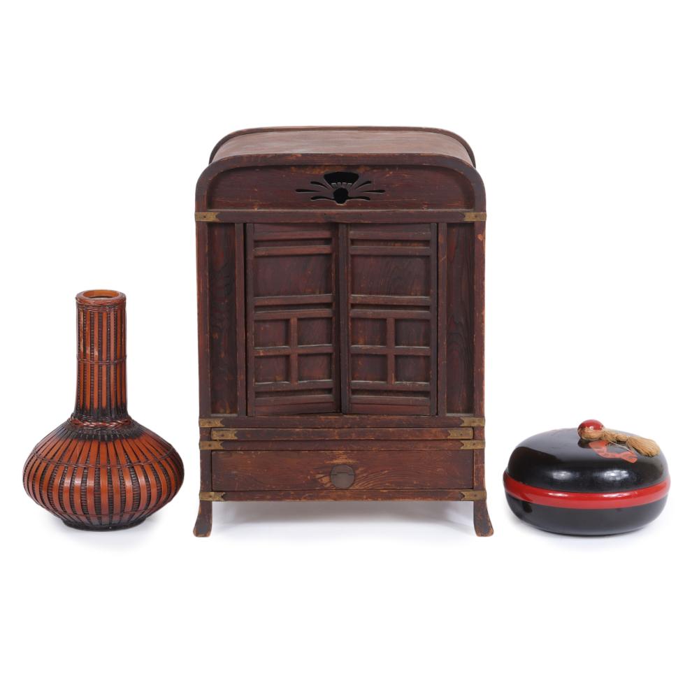 JAPANESE SMALL WOOD CABINET, BAMBOO