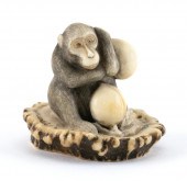 JAPANESE STAGHORN NETSUKE SIGN