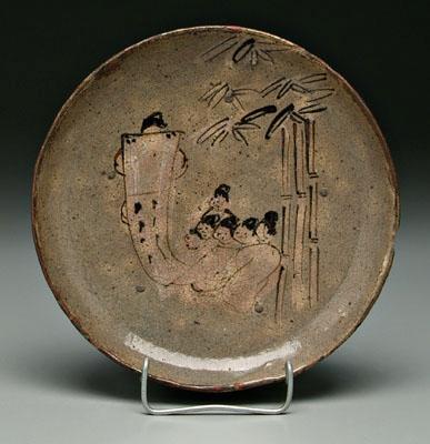 Japanese stoneware dish, gray/green