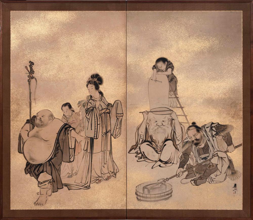 JAPANESE SUMI-PAINTED TWO-PANEL
