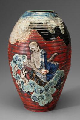 Japanese sumida gawa vase, ribbed