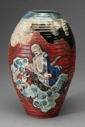 Japanese sumida gawa vase, rib