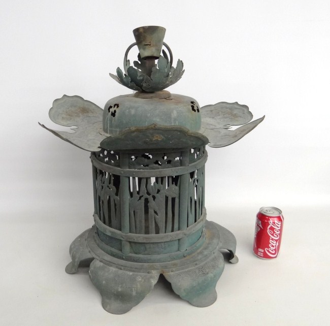 Japanese tin lantern in verdigris