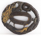 JAPANESE TSUBA W GILT DRAGON D