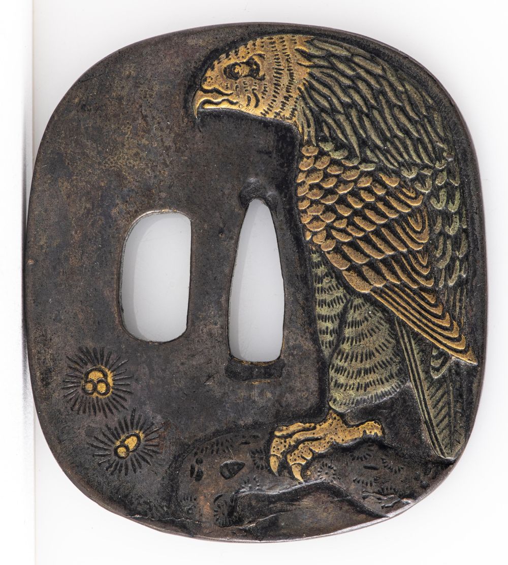 JAPANESE TSUBA W GILT HAWK