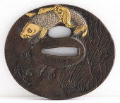 JAPANESE TSUBA W GILT KOI FISH