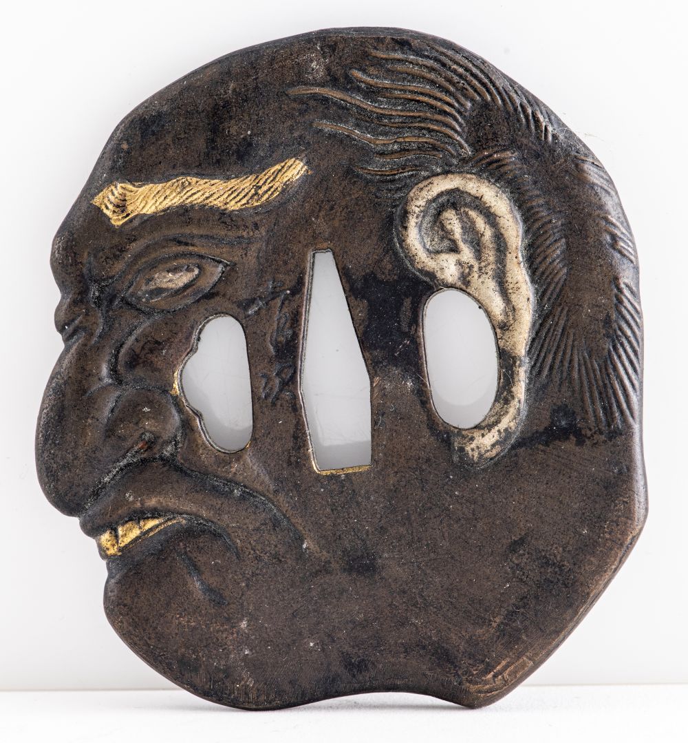 JAPANESE TSUBA W GILT PORTRAIT