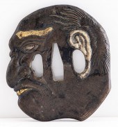 JAPANESE TSUBA W GILT PORTRAIT