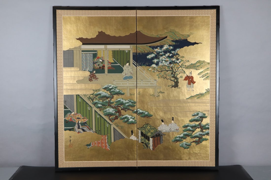JAPANESE TWO PANEL FOLDING SCREEN
