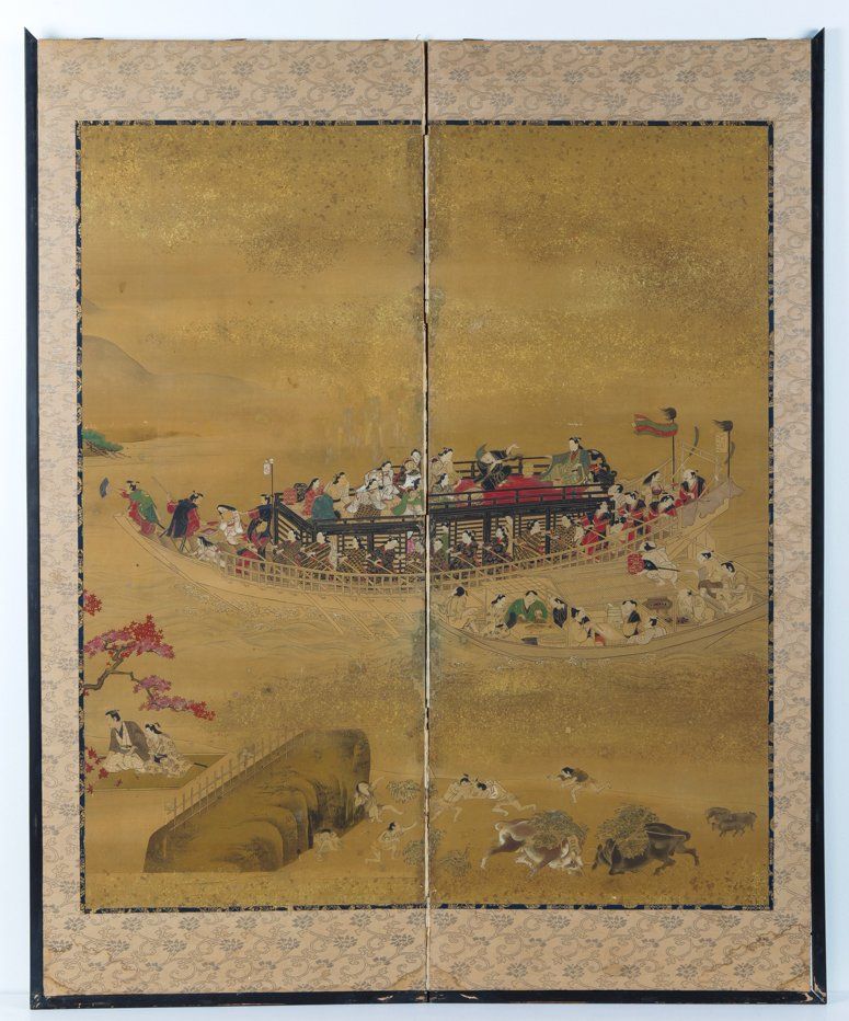 JAPANESE TWO PANEL SILK SCREEN