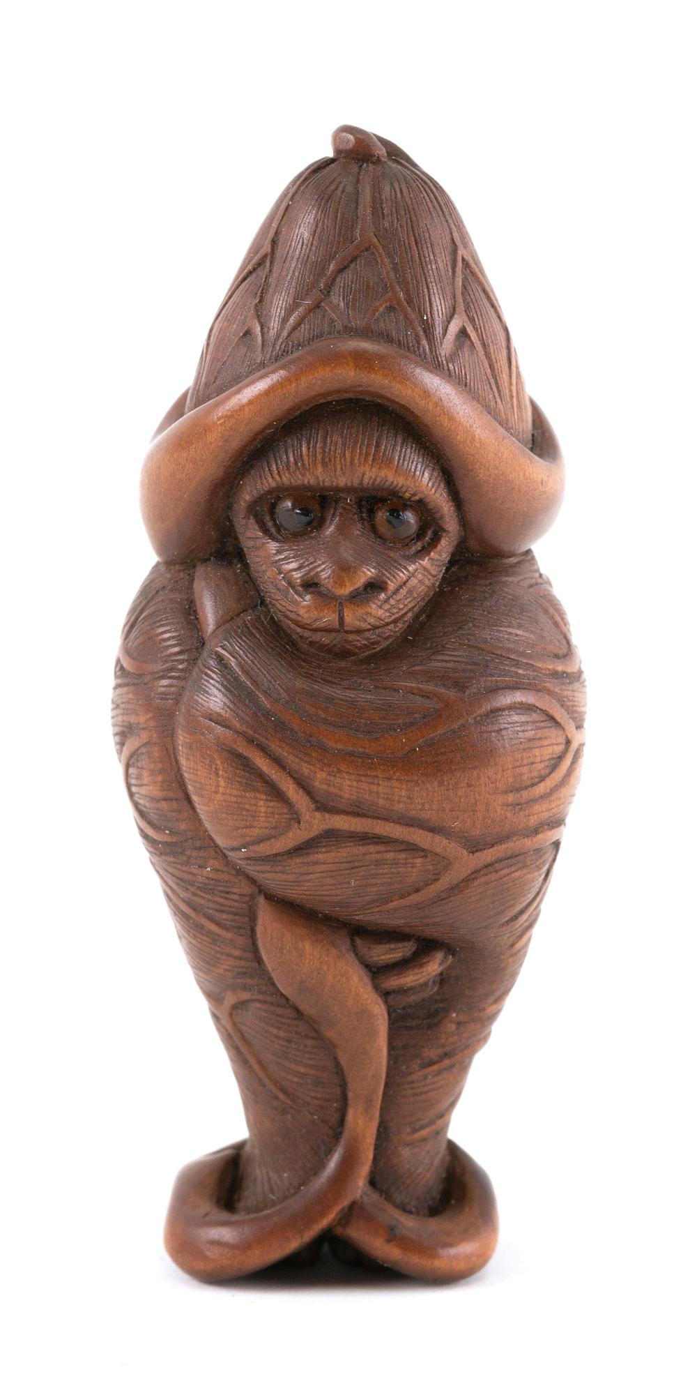 JAPANESE WOOD NETSUKE BY CHUICHI