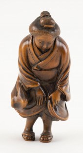 JAPANESE WOOD NETSUKE BY SUZUK