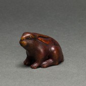 JAPANESE WOOD NETSUKE OF A RAB