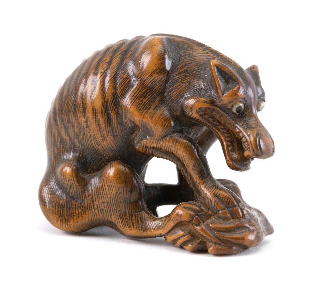 JAPANESE WOOD NETSUKE SIGNED