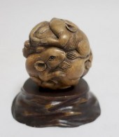 JAPANESE WOOD NETSUKEA ball of