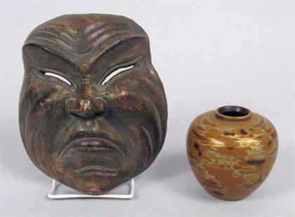 Japanese wood noh mask and gold