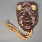 JAPANESE WOOD NOH MASK OF OKIN